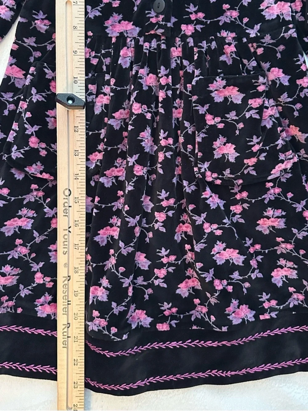 Vintage Cornelloki Cornell Trading Collared Velour Pink Floral Black Dress 2T